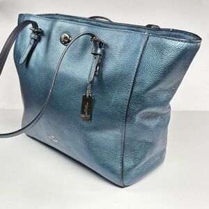 Coach Blue Metallic leather Bag. Gun metal hardware